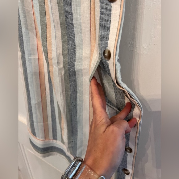 For Cynthia women’s linen blend striped shift dress XS side buttons & pockets - Picture 7 of 9